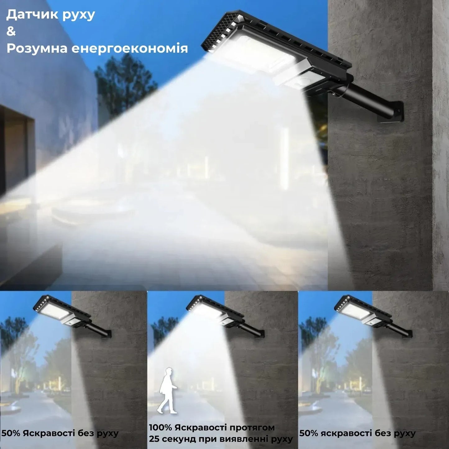 Ліхтар LED світлодіодний з датчиком руху на сонячній панелі (8056)