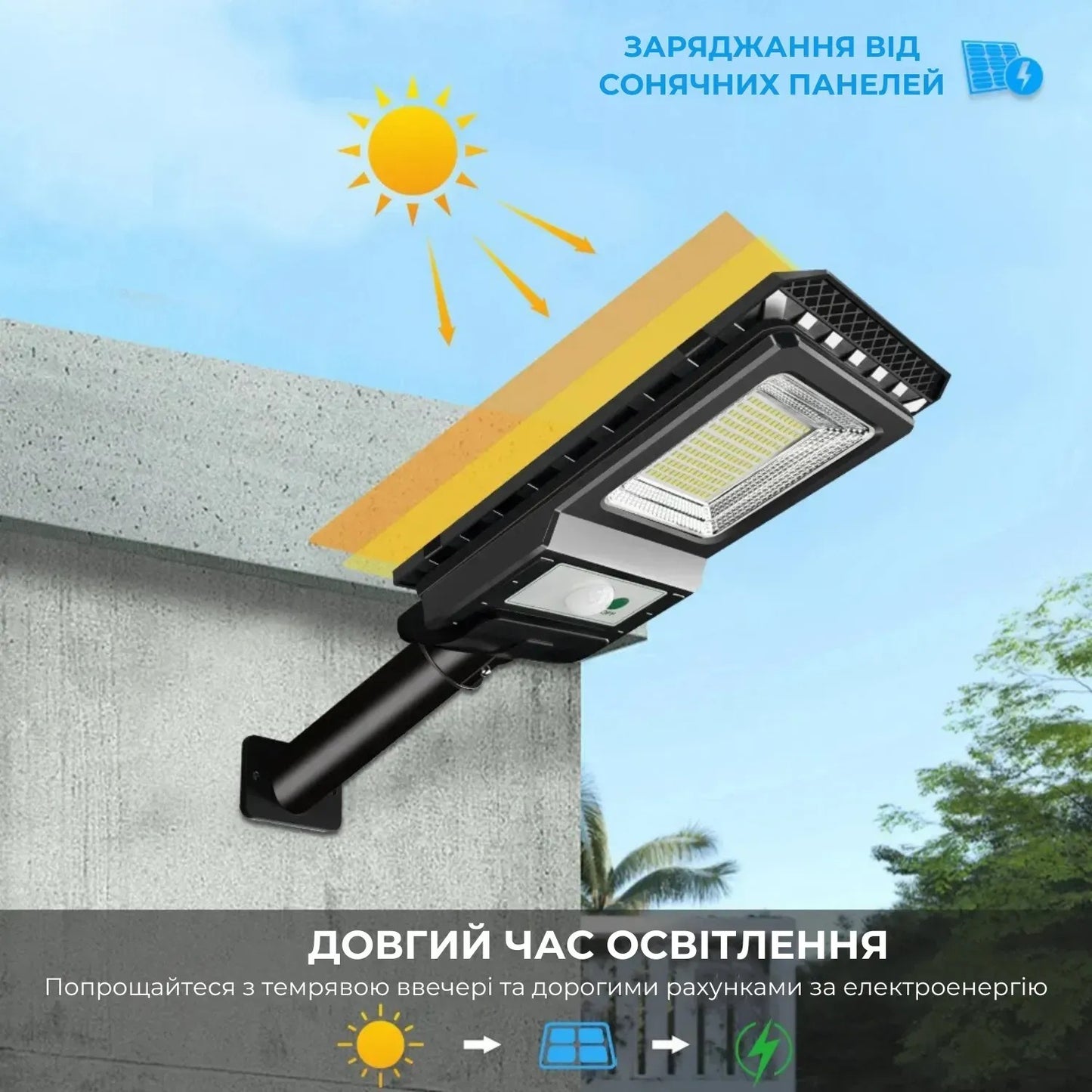 Ліхтар LED світлодіодний з датчиком руху на сонячній панелі (8056)