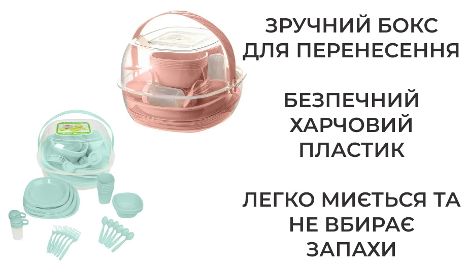 Набір пластикового посуду для пікніка 48 предметів, м'ятний (5092-4)