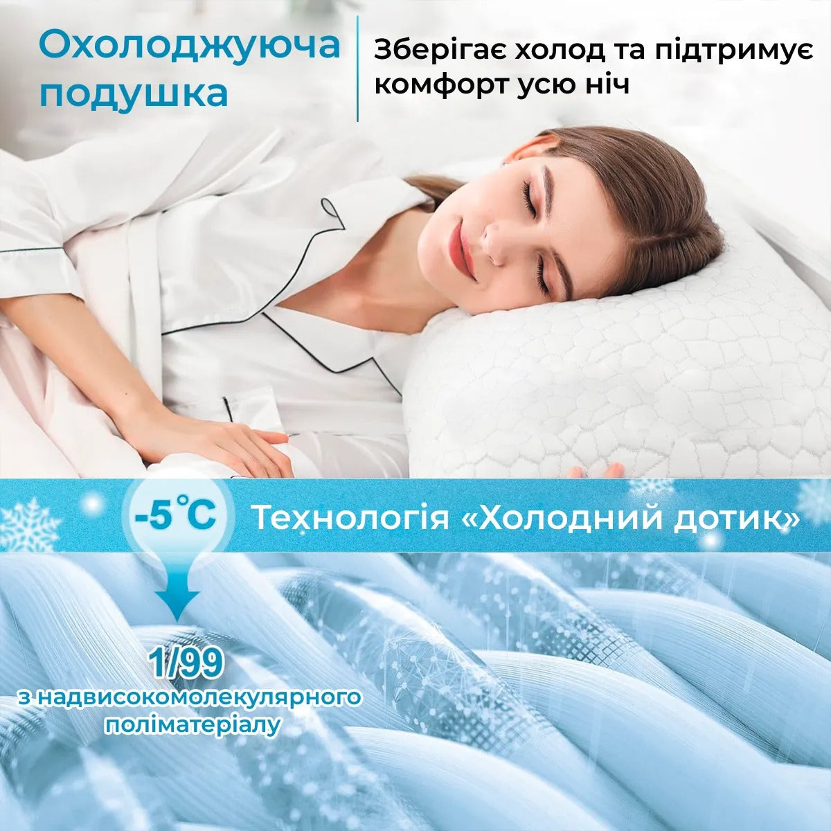 Подушка з подрібненою піною пам'яті регульована охолоджувальна (9080)