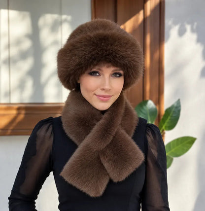 Жіночий зимовий комплект шапка та шарф з екохутра Supretto, кавовий (9481_0001)