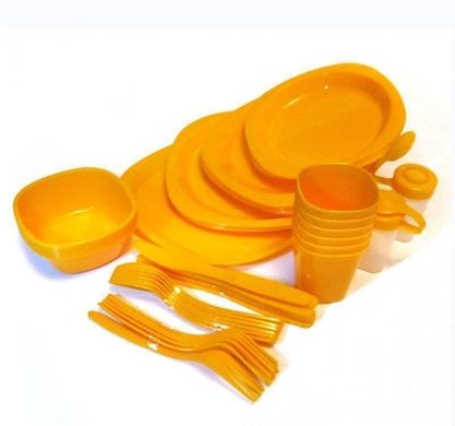 Набор пластиковой посуды для пикника 48 предметов, оранжевый (5092-3)