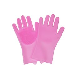 Силиконовые перчатки для мытья посуды, розовые