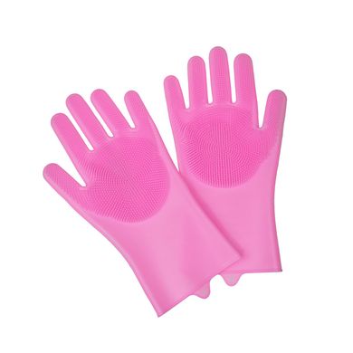 Силиконовые перчатки для мытья посуды, розовые (5594)